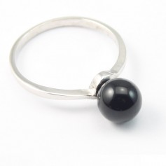 Sterling Silver Ring with Ball 8mm on Black Agate