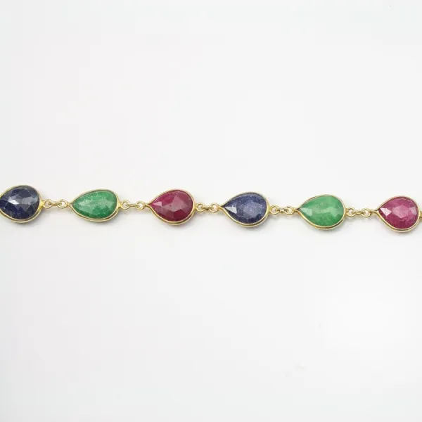Pierre traitée avec 2 anneaux couleur rubis sertie sur argent goutte facettée 10x14mm x 1pc