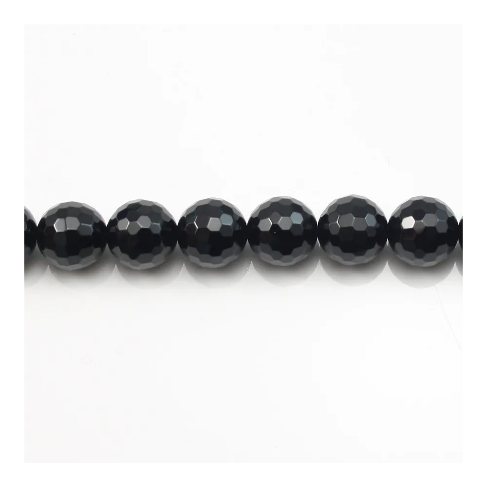 Onyx noir, ronde facette, 12mm x 40cm