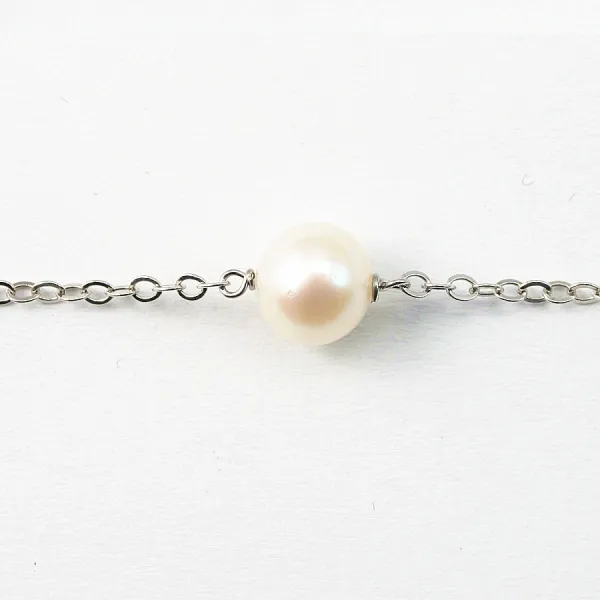 Cultured pearl chain bracelet 8mm - Rhodium-plated 925 silver x 1pc