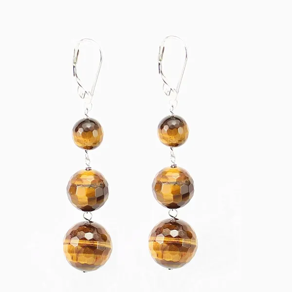 Boucle d'oreille argent 925  oeil de tigre 3boules  x 2pcs  