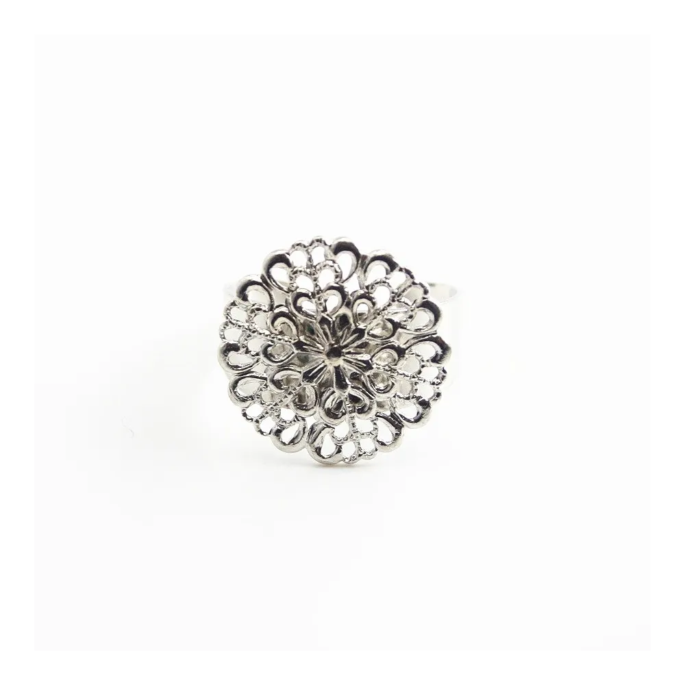 Filigreed ring base silver  tone 19.5mm x 1pc