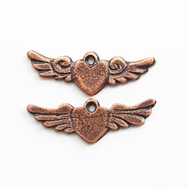 Breloque coeur & ailes cuivre 23x8mm x 2pcs