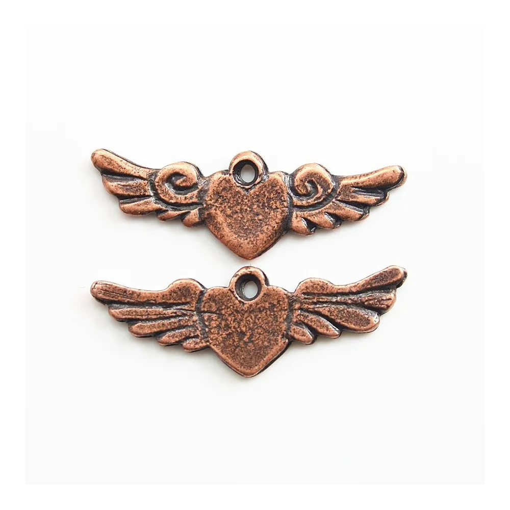 Breloque coeur & ailes cuivre 23x8mm x 2pcs