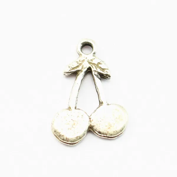 Cherry charm old silver tone 15mm x 2pcs