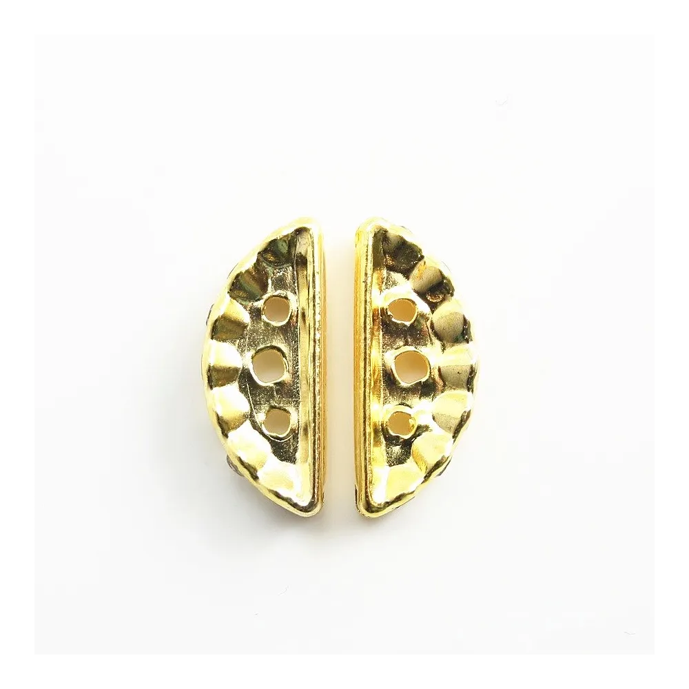 Barrette 3 trous & zircon dorée 8x19mm x 2pcs