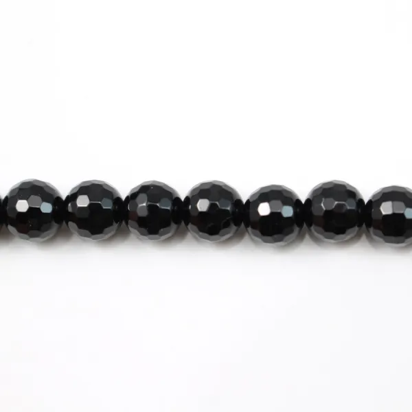 Onyx, round faceted, 8mm x 38cm