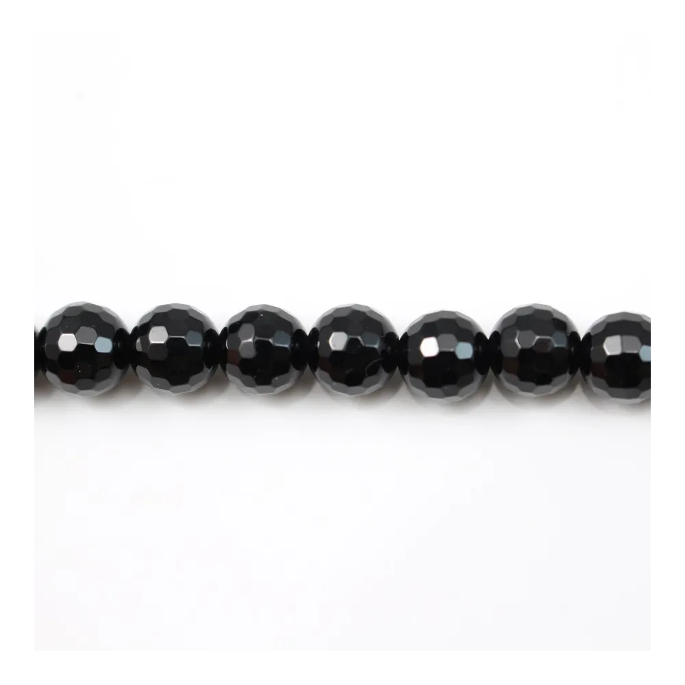 Onyx noir, ronde facette, 8mm x 40cm