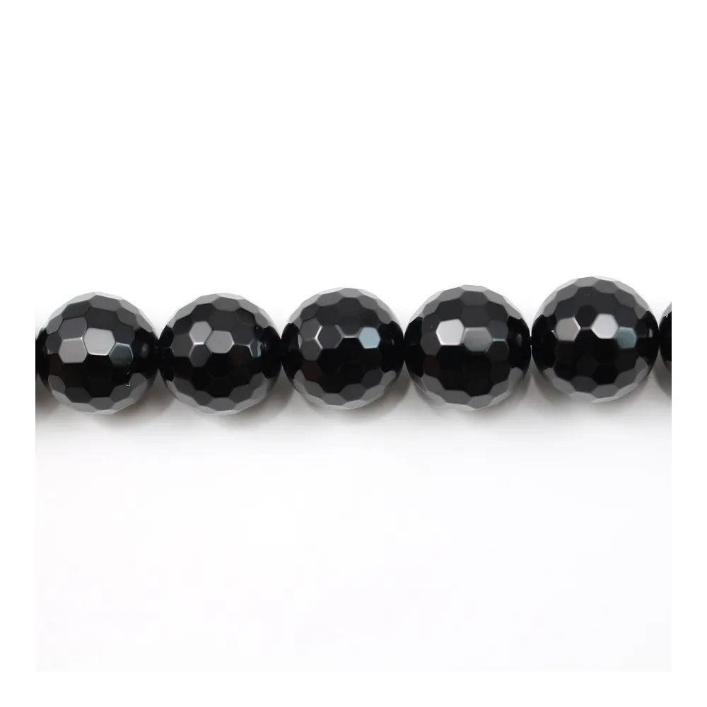 Onyx noir, ronde facette, 10mm x 40cm