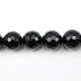 Onyx noir, ronde facette, 12mm x 40cm
