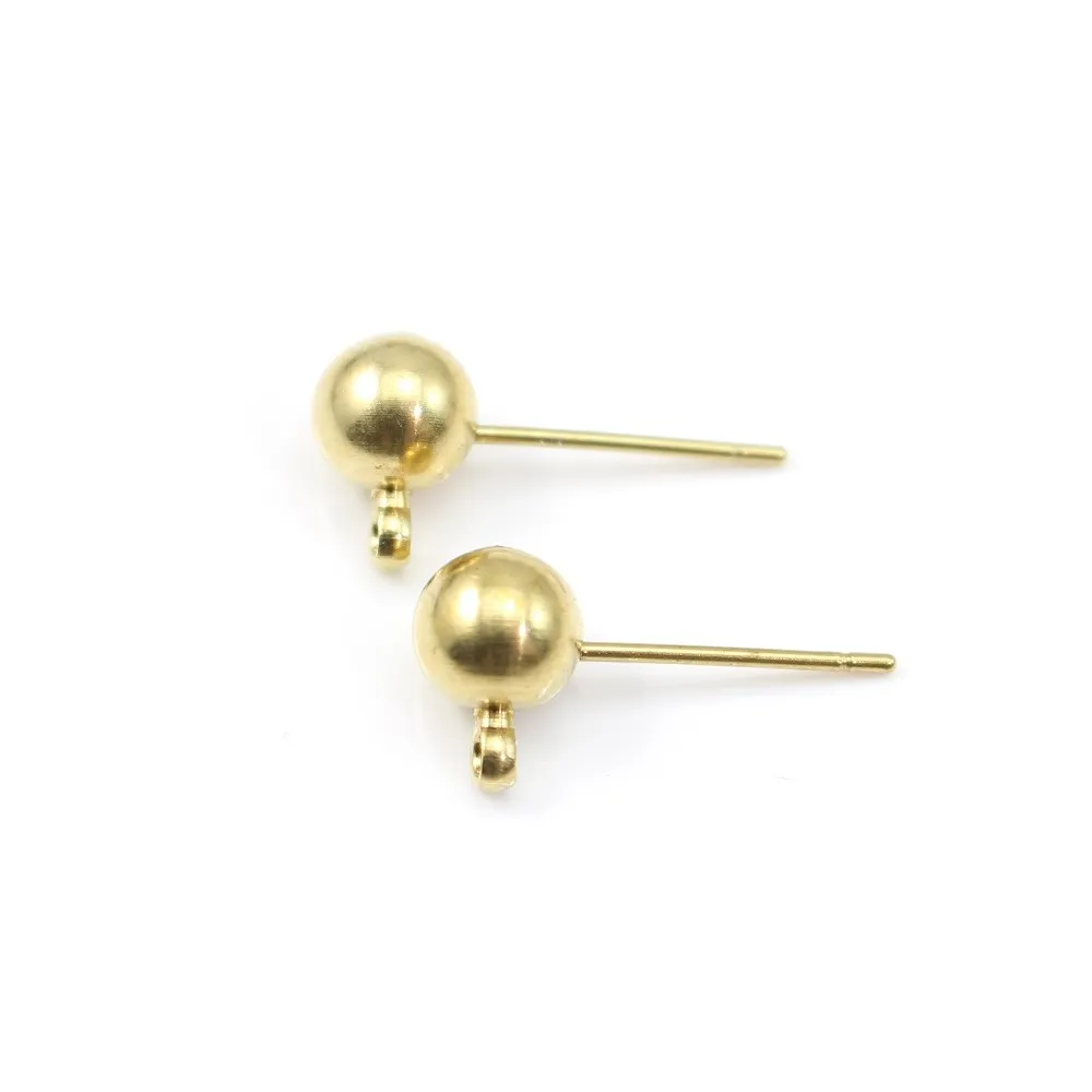 Clous d'oreilles boule en laiton brut 4mm x 10pcs