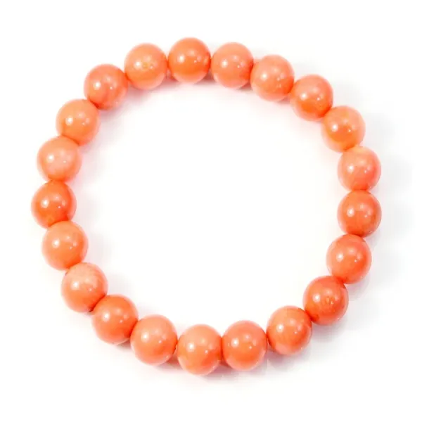 Bracelet bambou de  mer teinte orange pêche Boule Ronde 10 MM