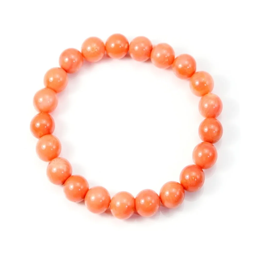 Bracelet bambou de  mer teinte orange pêche Boule Ronde 10 MM