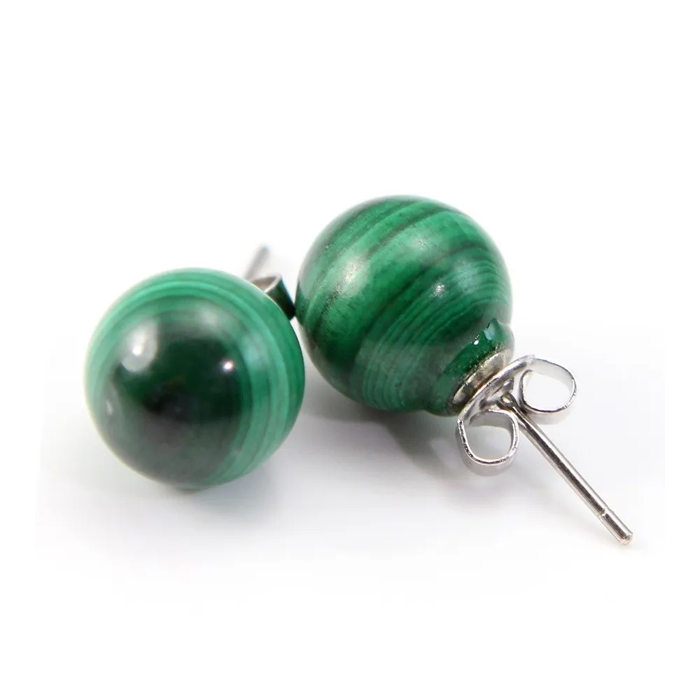 Boucles d'oreilles : malachite & argent 925 10mm x 2pcs 