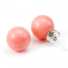 Earrings : tinted pink sea bamboo & silver 925 8mm x 2pcs 