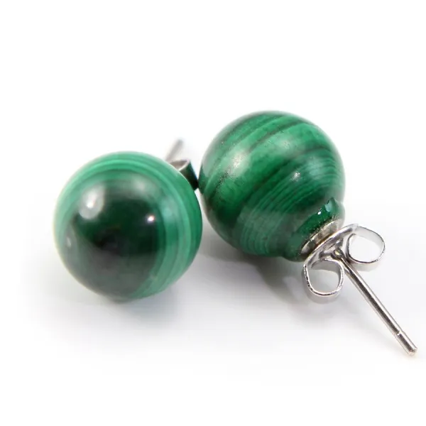 Boucles d’oreilles : malachite & argent 925 12mm x 2pcs 