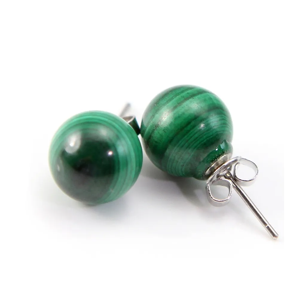 Boucles d’oreilles : malachite & argent 925 12mm x 2pcs 