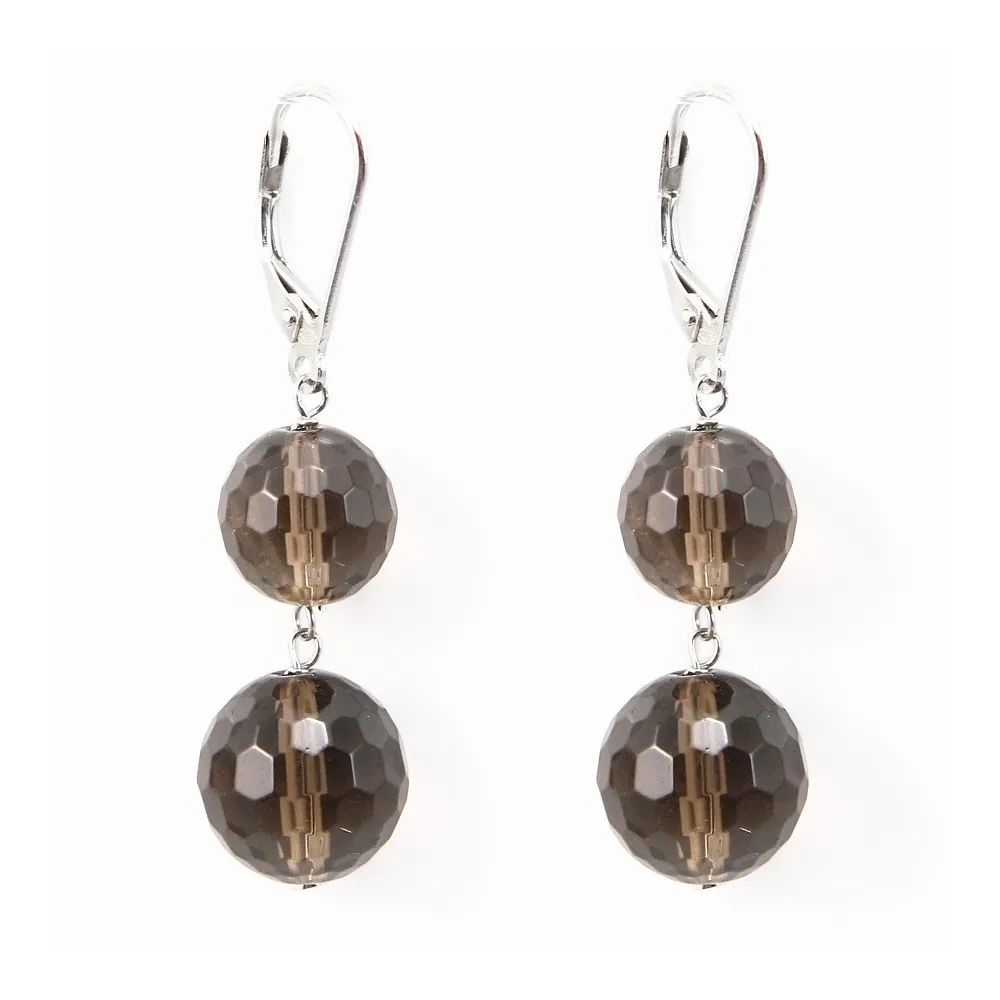 Boucles d'oreilles : quartz fumé & argent 925 x 2pcs  