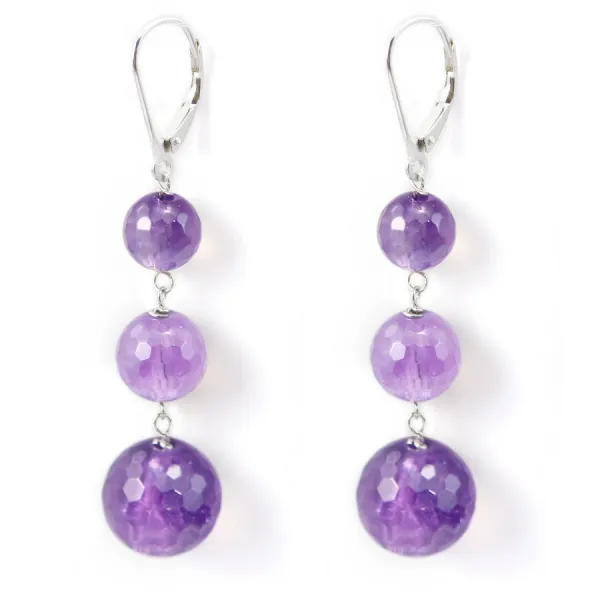 Boucle d'oreille argent 925  Dormeuse  amethyste 3 boucle x 2pcs