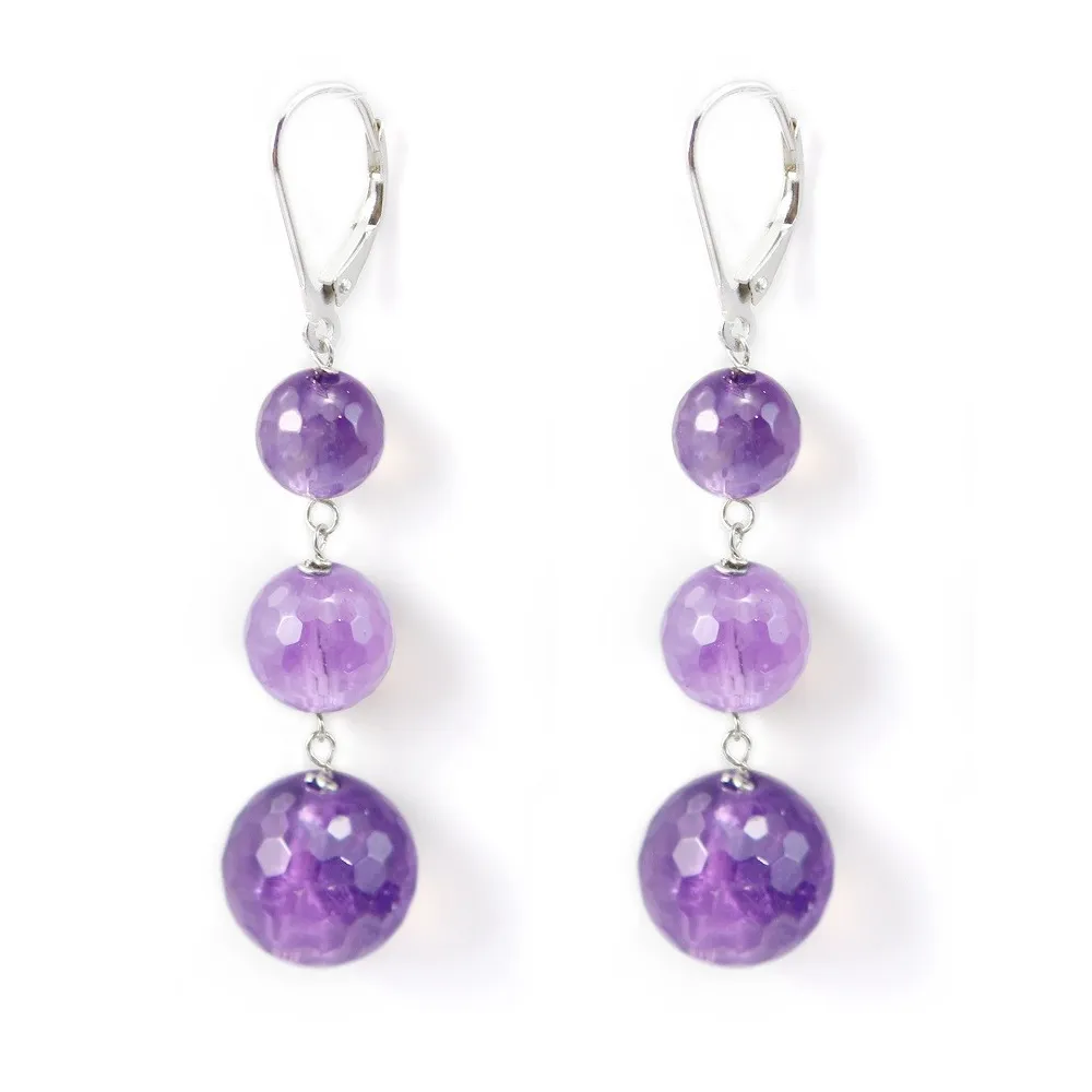 Boucle d'oreille argent 925  Dormeuse  amethyste 3 boucle x 2pcs