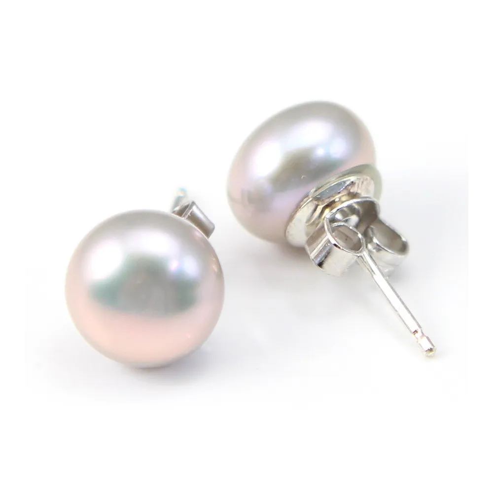 Boucle d'oreille argeng 925  perle d'eau douce 9MM x 2pcs 