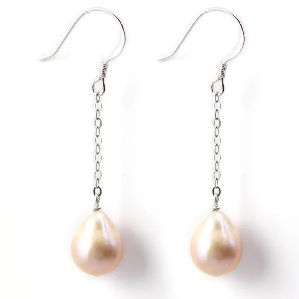 Bo argent 925 1 boule perle d'eau douce rose