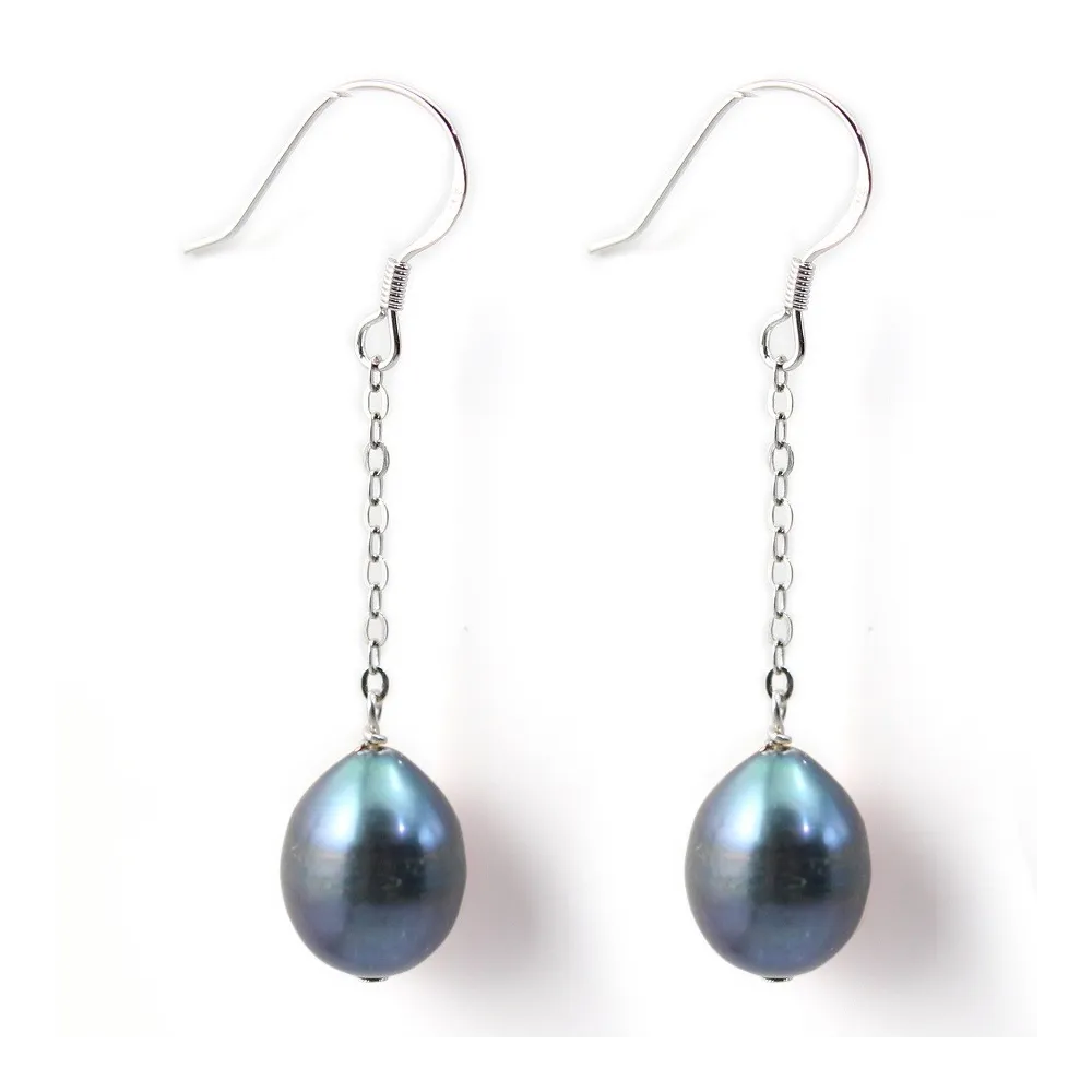 Boucles d'oreilles en argent 925 perle d'eau douce noire