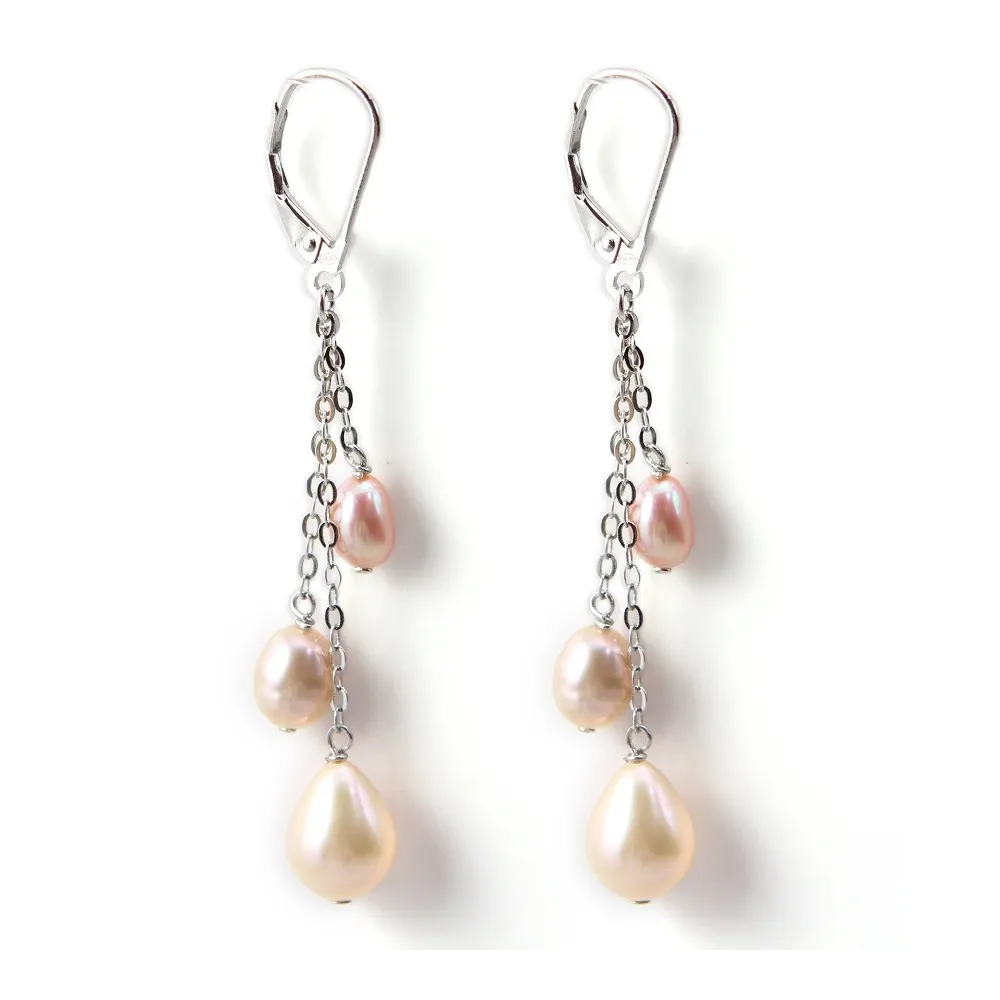 Boucles d'oreilles en argent 925 & perle goutte rose 