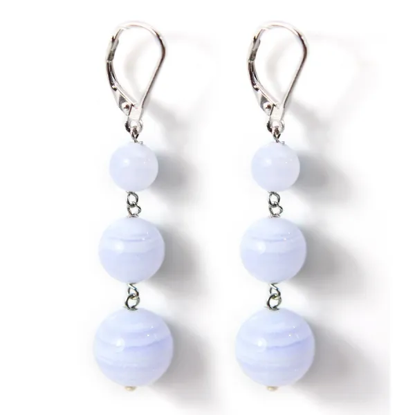 Boucle d'oreille argent 925  Dormeuse  calcedoine  3 boucle x 2pcs