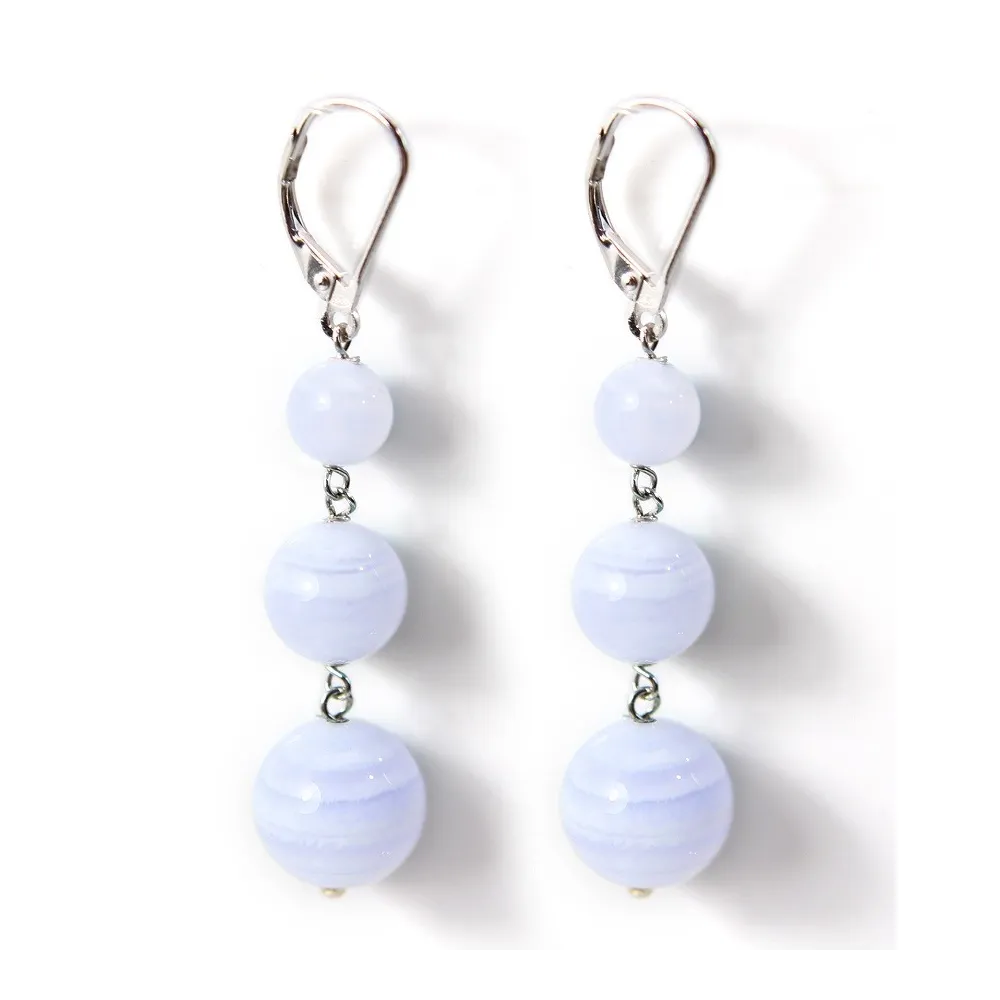 Boucle d'oreille argent 925  Dormeuse  calcedoine  3 boucle x 2pcs