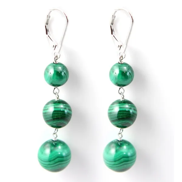 Boucles d'oreilles argent 925 dormeuse malachite x 2pcs