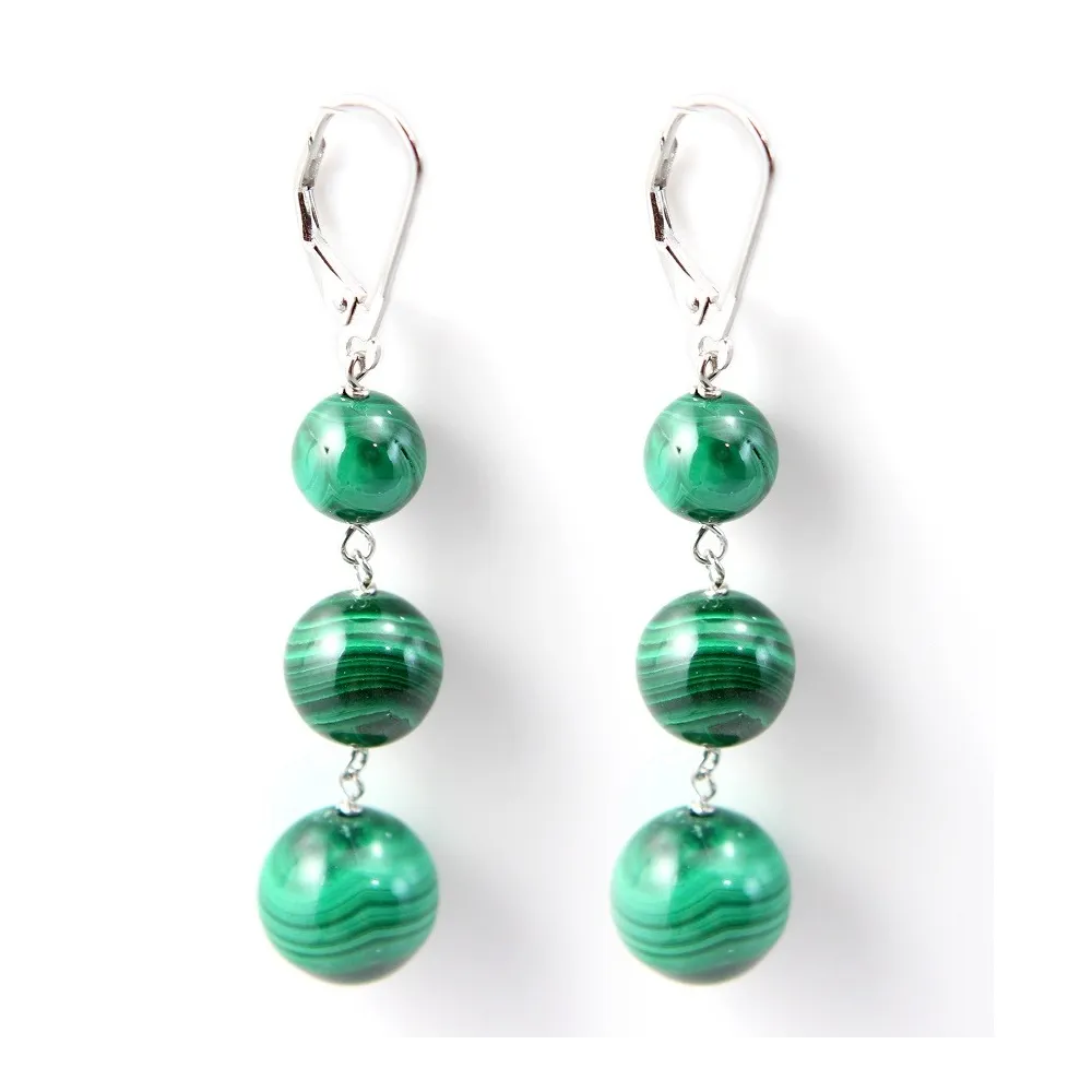 Boucles d'oreilles argent 925 dormeuse malachite x 2pcs