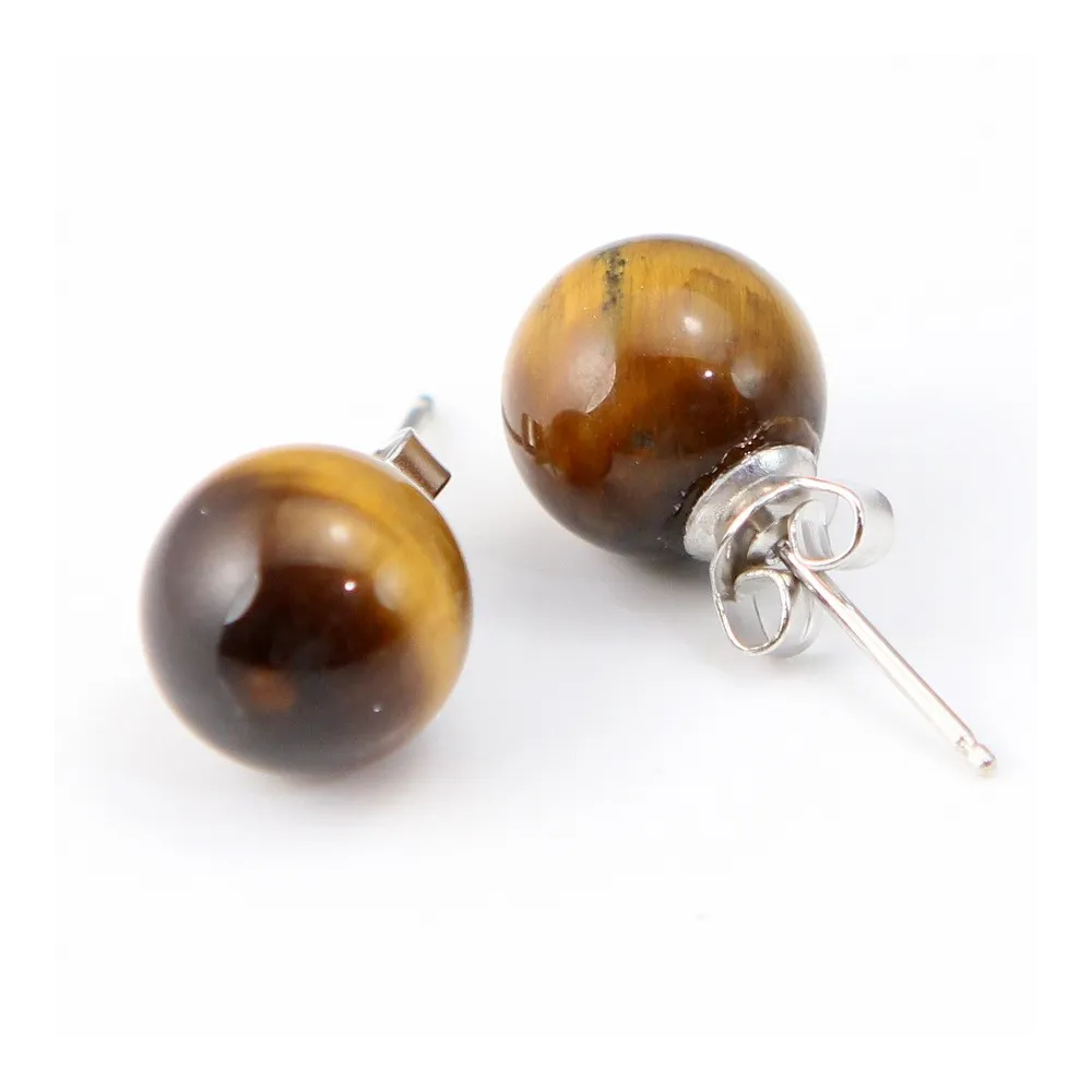 Boucles d'oreilles argent 925 l'oeil de tigre 10mm x 2pcs
