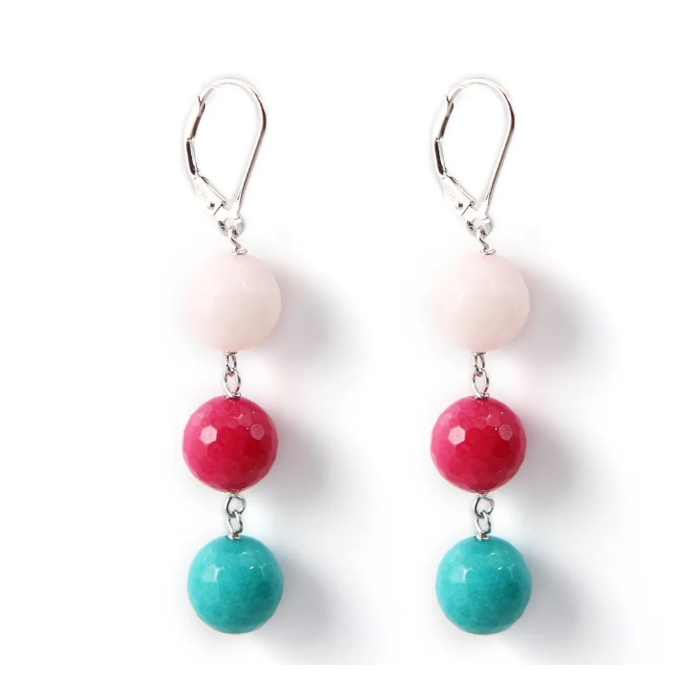 Boucle d'oreille argent 925  jade teinte  x 2pcs