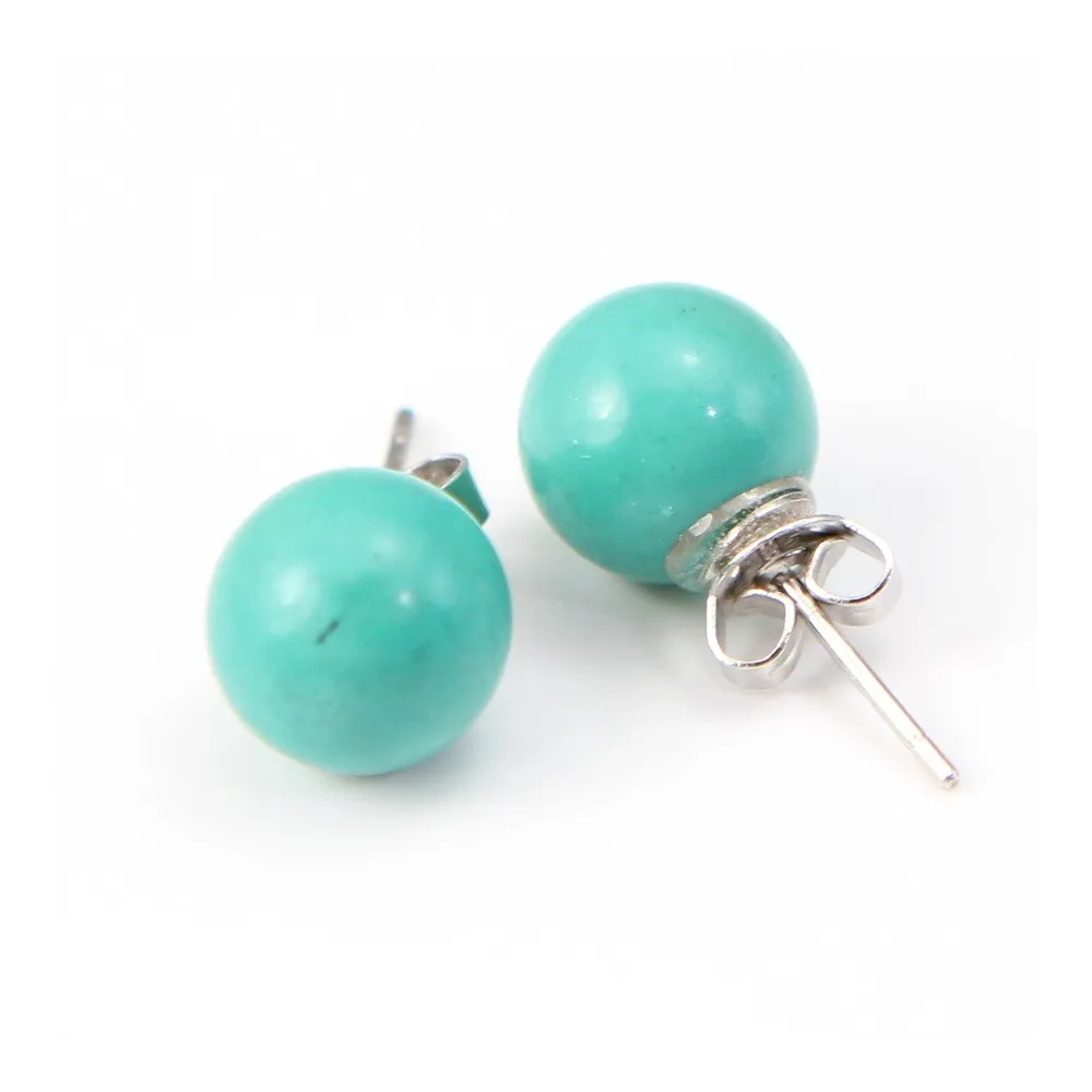 Boucles d'oreilles argent 925 amazonite 8.5mm x  2pcs 