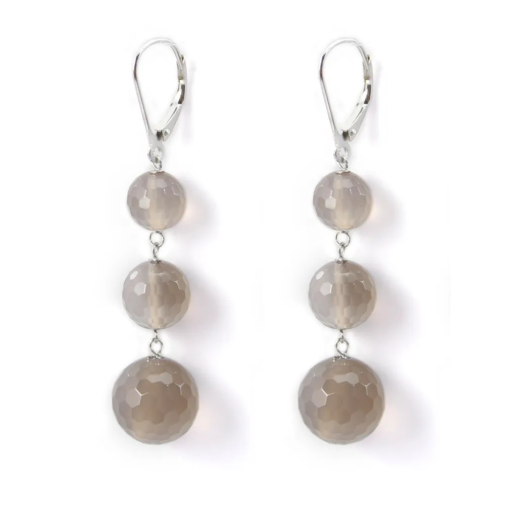 Boucle d'oreille argent 925 agate grise x 2pcs