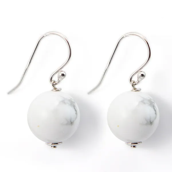 Boucles d'oreilles argent 925 howlite 12mm x 2pcs 