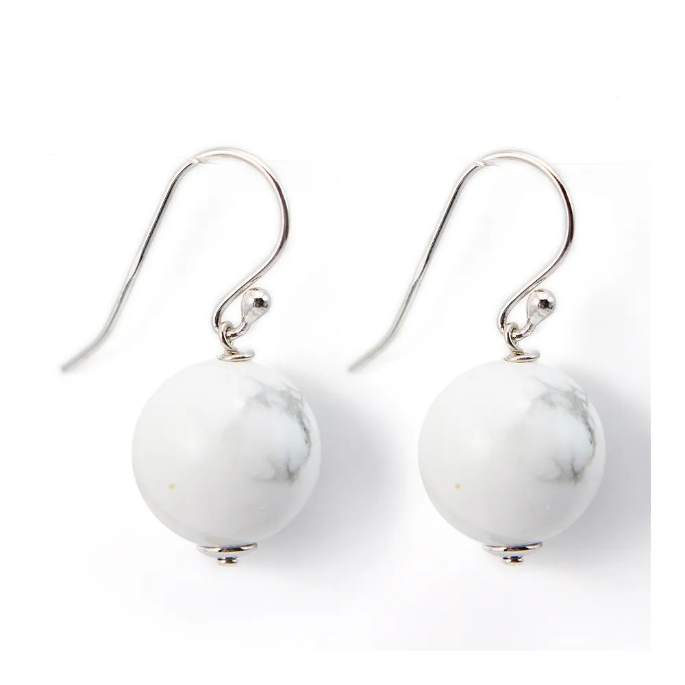Boucle d'oreille argent 925 howlite 12mm x 2pcs 