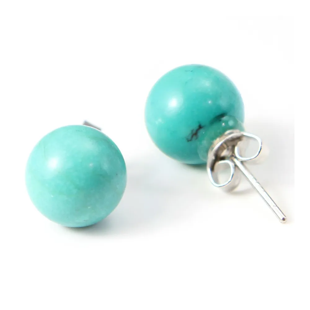 Boucles d'oreilles :  turqoise & argent 925 10mm x 2pcs