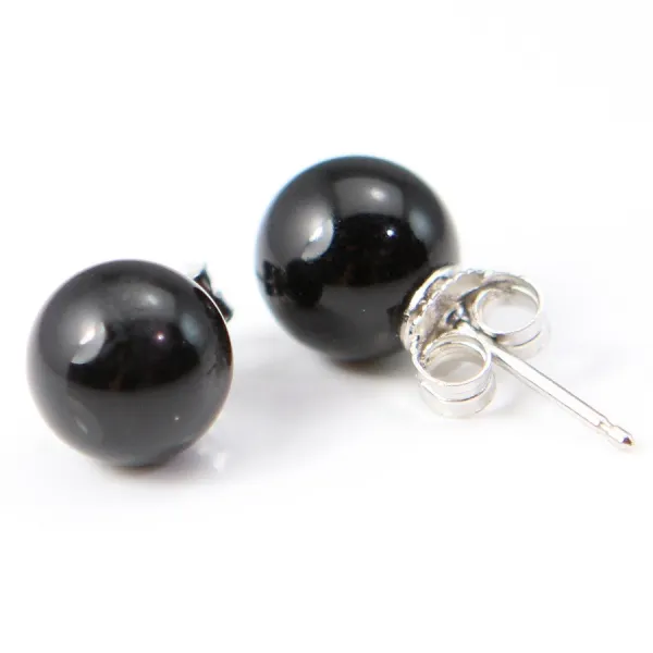 Boucle d'oreille argent 925 agate noir 8mm  x 2 st 
