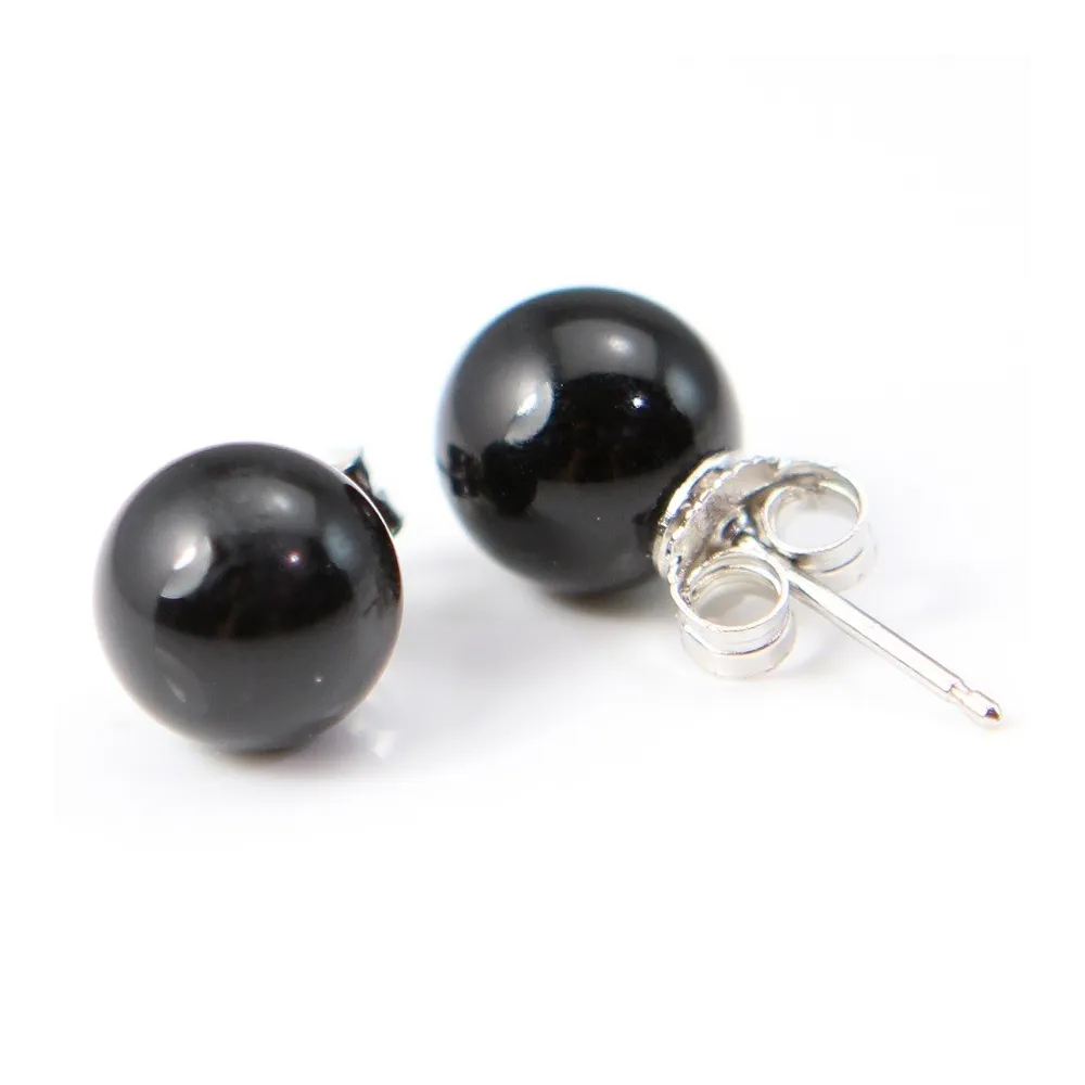Boucle d'oreille argent 925 agate noir 8mm  x 2pcs 
