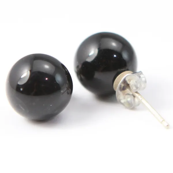Boucles d'oreilles argent 925 agate noir 10mm x 2pcs 