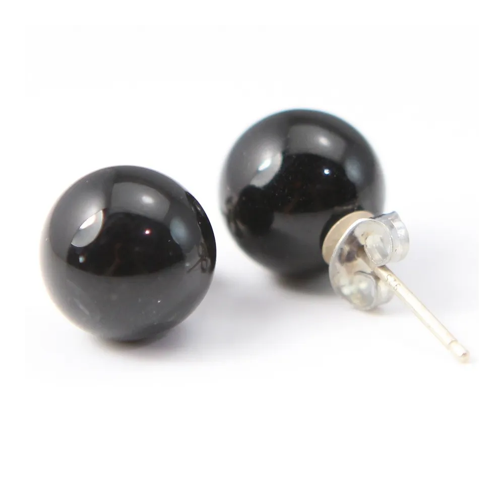Earring silver 925 black agate 10mm   x 2pcs 