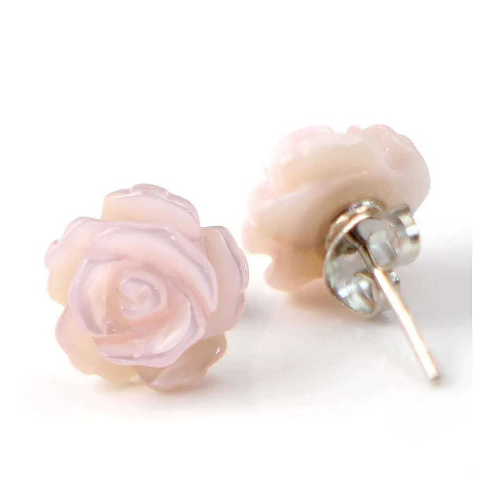 Boucle d'oreille argent 925 nacre rose  en fleur 10mm x 2pcs