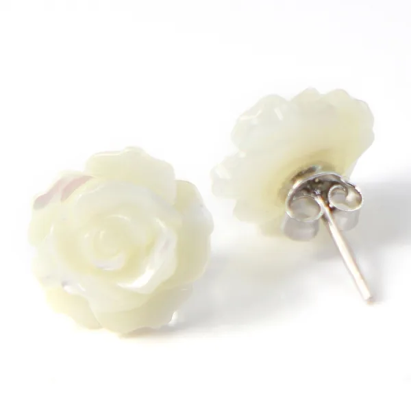Boucles d'oreilles : nacre blanc en  fleur & argent 925 12mm x 2pcs 