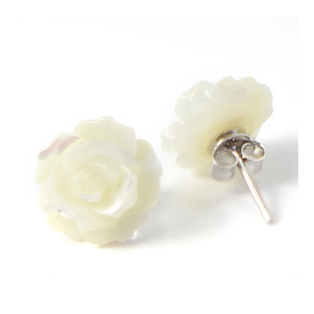 Boucles d'oreilles : nacre blanc en  fleur & argent 925 12mm x 2pcs 