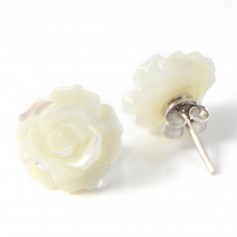 Earrings : white shell  flower & silver 925 12mm x 2pcs