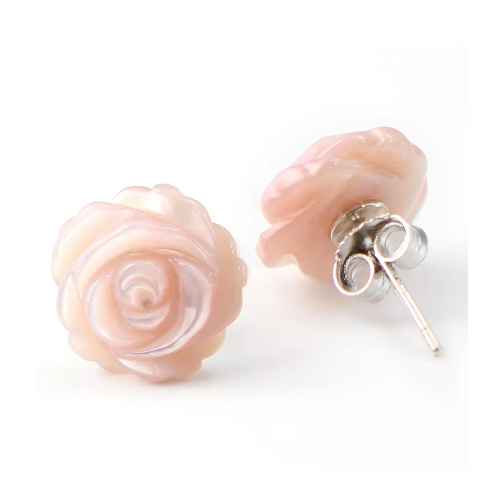 Boucle d'oreille argent 925 nacre rose en fleur 12mm  x 2pcs 