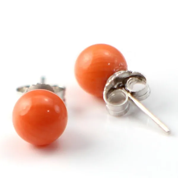 Earring  silver tinted salmon sea bamboo 6mm x 2pcs 