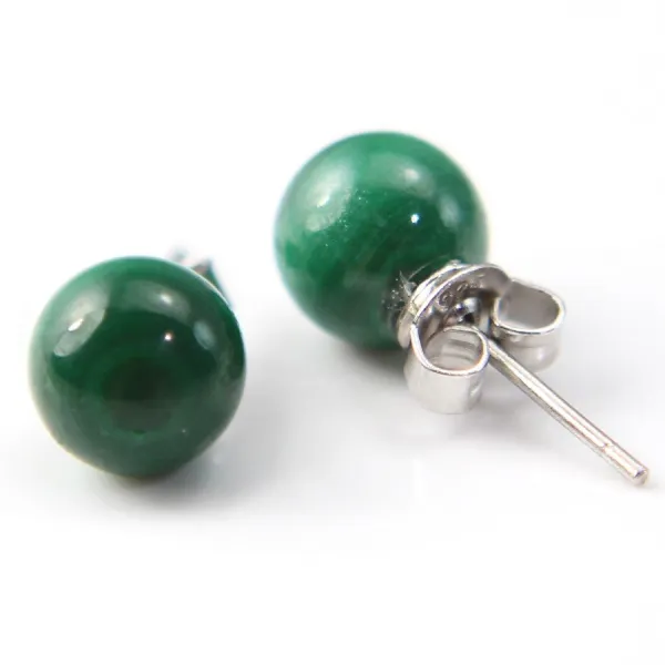 Earring silver 925 malachite 8mm x 2pcs 